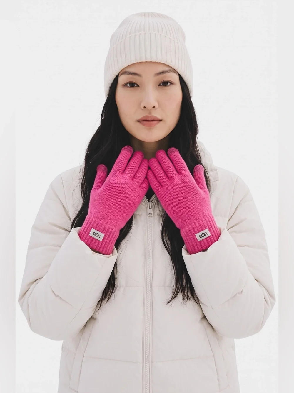 NWT UGG Women’s Pink Knit Tech Touch Gloves Wool Blend One Size